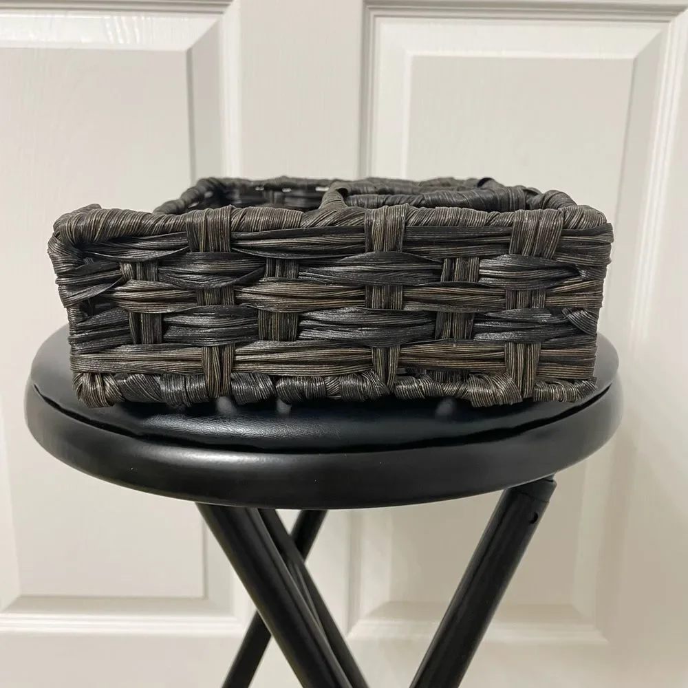 Dark Brown Woven Storage Basket Organizer – 4 Compartments, 11”x7”x4”